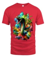 Colorful Cobra Snake Splash Art Bold Graphic T Shirt - red t-shirt on white background