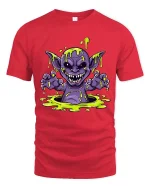 Slime Monster Creepy Cute Cartoon Horror Graphic T Shirt - red t-shirt on white background