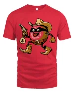 Funny Cowboy Cookie Bandit Cartoon Wild West Graphic T Shirt - red t-shirt on white background