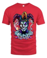 Wicked Joker Jester Smoking Graphic Dark Humor T Shirt - red t-shirt on white background