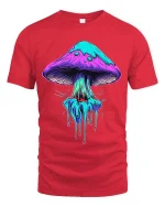 Neon Dripping Mushroom Psychedelic Art Graphic T Shirt - red t-shirt on white background