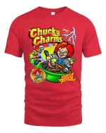 Evil Doll Cereal Parody Dark Humor Graphic T Shirt - red t-shirt on white background