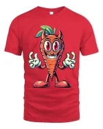 Funny Evil Carrot Cartoon Character Cute Graphic T Shirt - red t-shirt on white background