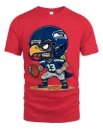 Fierce Eagle Football Player Cartoon Graphic T Shirt - red t-shirt on white background