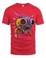 Colorful Spiky Monster Big Eyes Cartoon Graphic T Shirt - red t-shirt on white background