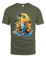 Relax on Beach Cocktail Vibes Summer Graphic T Shirt - military green t-shirt on white background