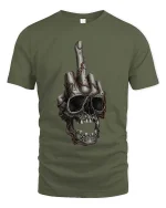 Edgy Skull Middle Finger Dark Humor Graphic Tshirt - military green t-shirt on white background