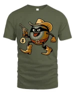 Funny Cowboy Cookie Bandit Cartoon Wild West Graphic T Shirt - military green t-shirt on white background