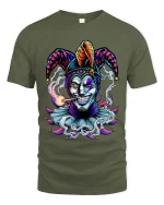 Wicked Joker Jester Smoking Graphic Dark Humor T Shirt - military green t-shirt on white background