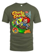 Evil Doll Cereal Parody Dark Humor Graphic T Shirt - military green t-shirt on white background