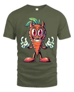 Funny Evil Carrot Cartoon Character Cute Graphic T Shirt - military green t-shirt on white background