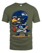 Fierce Eagle Football Player Cartoon Graphic T Shirt - military green t-shirt on white background