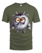 Funny Furry Monster Cartoon Cute Creepy Graphic T Shirt - military green t-shirt on white background