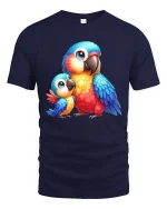 Cute Colorful Parrot Duo Cartoon Animal Graphic T Shirt - navy t-shirt on white background