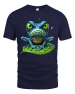 Grumpy Frog Big Eyes Funny Cute Cartoon Graphic T Shirt - navy t-shirt on white background