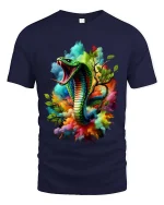 Colorful Cobra Snake Splash Art Bold Graphic T Shirt - navy t-shirt on white background