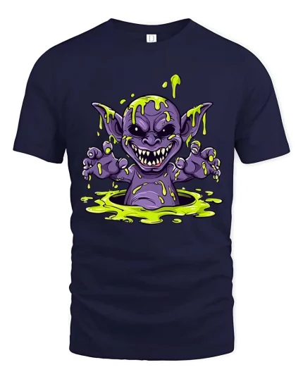 Slime Monster Creepy Cute Cartoon Horror Graphic T Shirt - navy t-shirt on white background