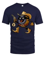 Funny Cowboy Cookie Bandit Cartoon Wild West Graphic T Shirt - navy t-shirt on white background