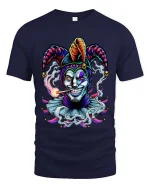 Wicked Joker Jester Smoking Graphic Dark Humor T Shirt - navy t-shirt on white background