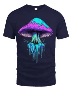 Neon Dripping Mushroom Psychedelic Art Graphic T Shirt - navy t-shirt on white background