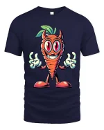 Funny Evil Carrot Cartoon Character Cute Graphic T Shirt - navy t-shirt on white background