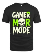 Gamer Mor Mode Skull Graphic T Shirt Funny Gaming Tee - black t-shirt on white background