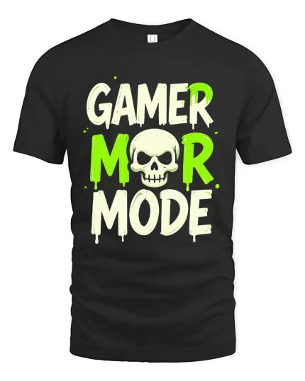 Gamer Mor Mode Skull Graphic T Shirt Funny Gaming Tee - black t-shirt on white background
