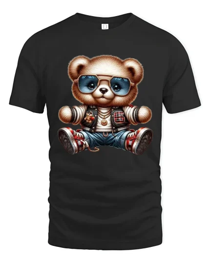 Cool Teddy Bear Streetwear Graphic T Shirt Urban Tee - black t-shirt on white background