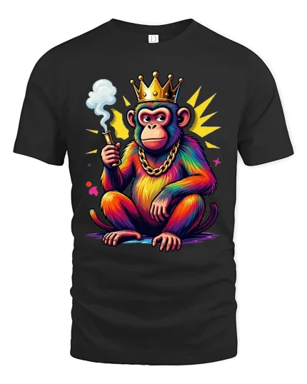 King Monkey With Crown And Chain Graphic T Shirt Tee - black t-shirt on white background