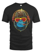 Cool Gamer Gorilla With Headset Graphic T Shirt Tee - black t-shirt on white background