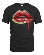 Watermelon Lips Drip Art Graphic T Shirt Tee - black t-shirt on white background