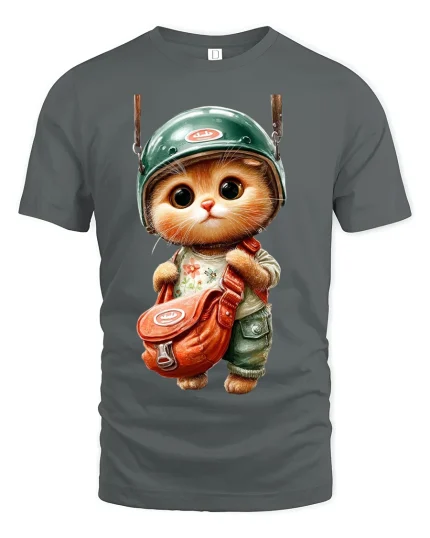 Cute Kitten Pilot Helmet Graphic T Shirt Adventure Tee - gray t-shirt on white background