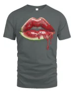 Watermelon Lips Drip Art Graphic T Shirt Tee - gray t-shirt on white background