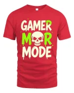 Gamer Mor Mode Skull Graphic T Shirt Funny Gaming Tee - red t-shirt on white background