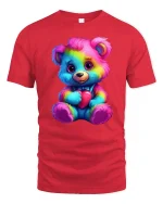 Cute Rainbow Teddy Bear With Heart Graphic T Shirt Tee - red t-shirt on white background