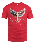 Elegant Letter T With Angel Wings Graphic T Shirt Tee - red t-shirt on white background