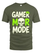 Gamer Mor Mode Skull Graphic T Shirt Funny Gaming Tee - military green t-shirt on white background