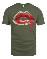 Watermelon Lips Drip Art Graphic T Shirt Tee - military green t-shirt on white background