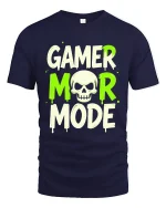 Gamer Mor Mode Skull Graphic T Shirt Funny Gaming Tee - navy t-shirt on white background