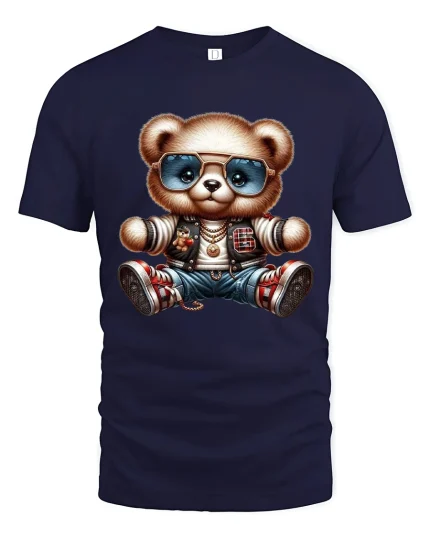 Cool Teddy Bear Streetwear Graphic T Shirt Urban Tee - navy t-shirt on white background