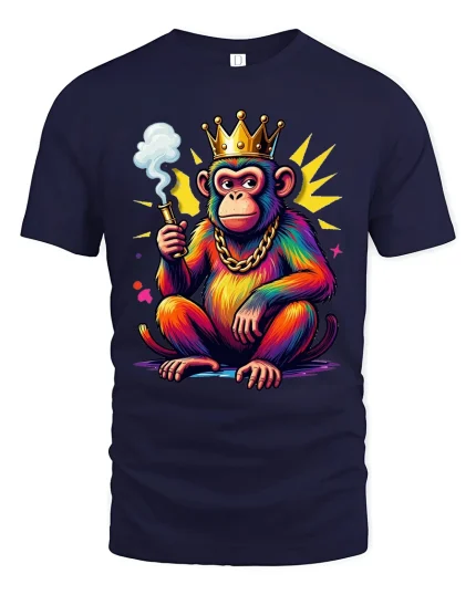 King Monkey With Crown And Chain Graphic T Shirt Tee - navy t-shirt on white background
