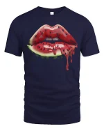 Watermelon Lips Drip Art Graphic T Shirt Tee - navy t-shirt on white background