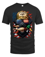 Duck Hunter Dog Patriotic Sunglasses Graphic T Shirt - black t-shirt on white background