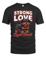 Strong Love Loyal Heart Rottweiler Dog Graphic T Shirt - black t-shirt on white background