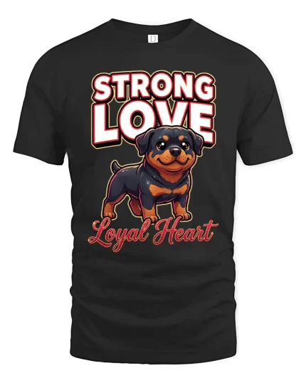 Strong Love Loyal Heart Rottweiler Dog Graphic T Shirt - black t-shirt on white background