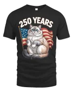 250 Years Patriotic Cat American Flag Graphic T Shirt - black t-shirt on white background