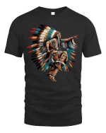 Native Inspired Feather Dance Artistic Culture Graphic T Shirt - black t-shirt on white background