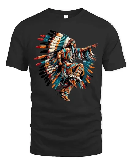 Native Inspired Feather Dance Artistic Culture Graphic T Shirt - black t-shirt on white background