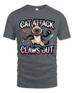 Cat Attack Claws Out Funny Angry Cat Graphic T Shirt - gray t-shirt on white background