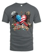 Memorial Day Patriotic Heart Flag Tribute Graphic T Shirt - gray t-shirt on white background